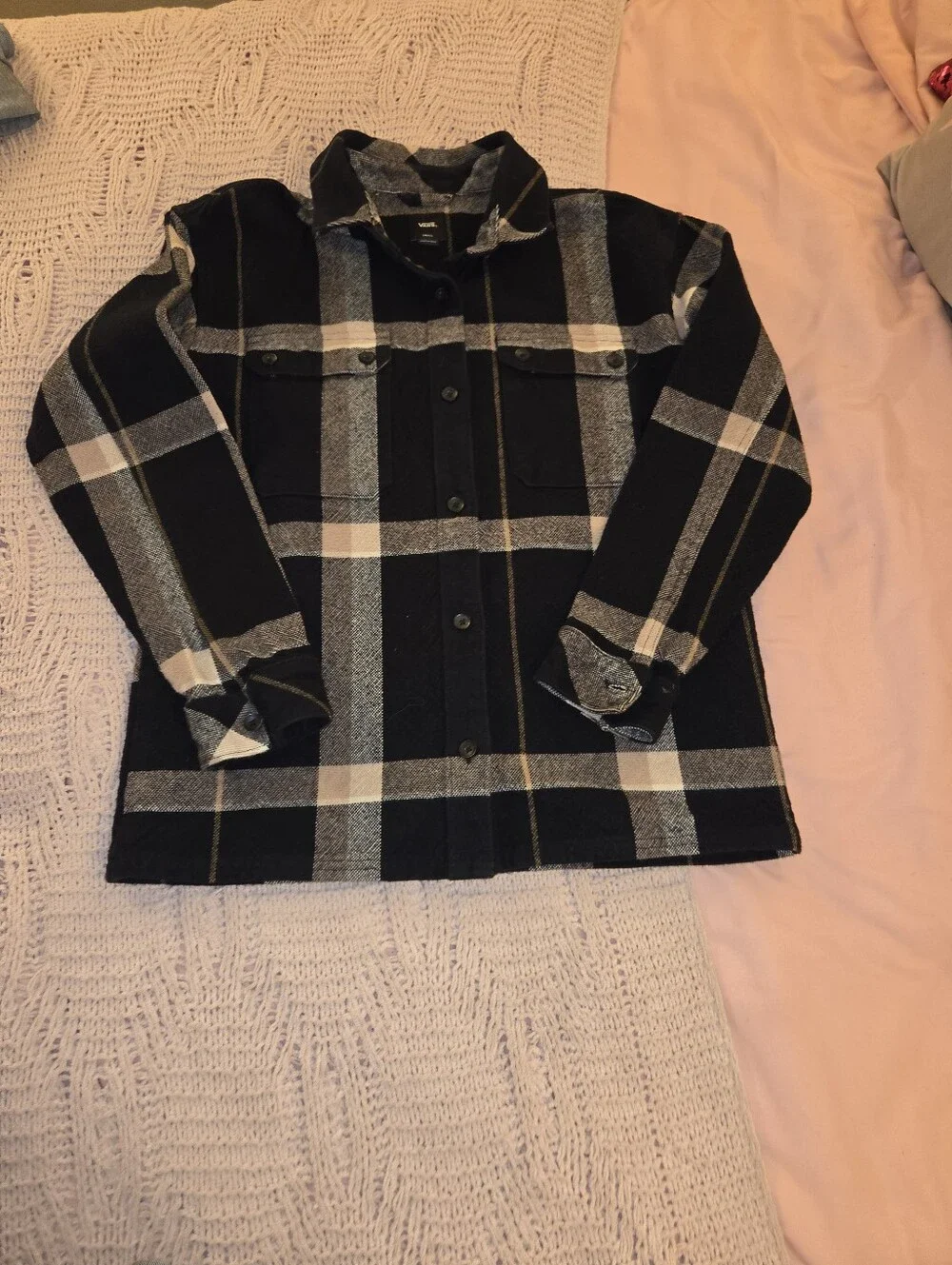 Mens VANS Black & Gray Plaid Button-Up Jacket